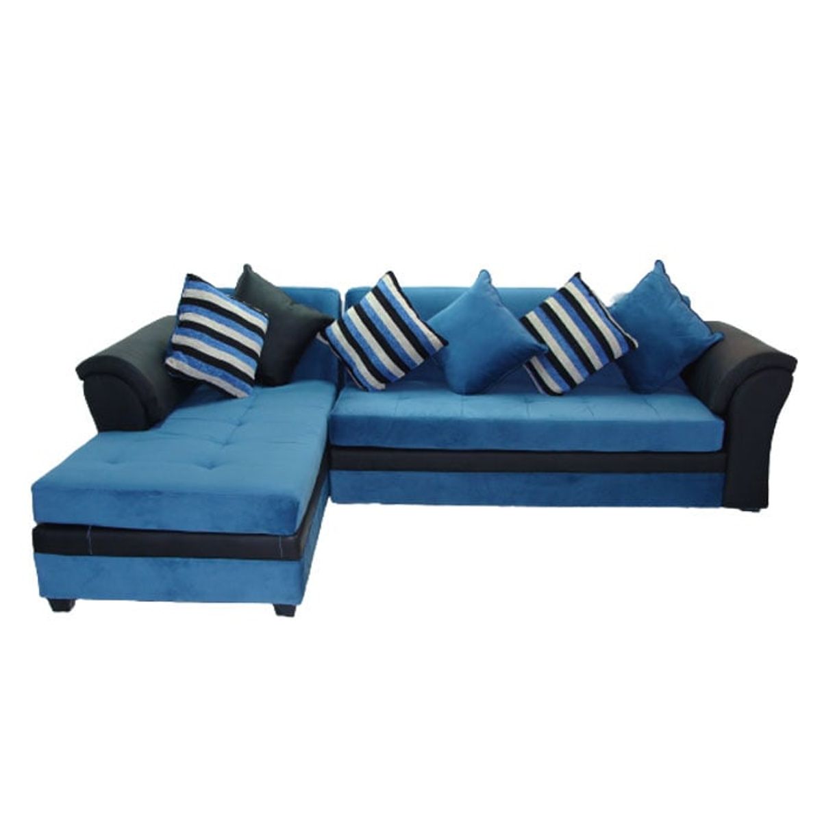 MUEBLERIA LATINA - ML SECCIONAL FELPA MUSTANG GRANDE IZQUIERDO AZUL PETROLEO BRAZO NEGRO