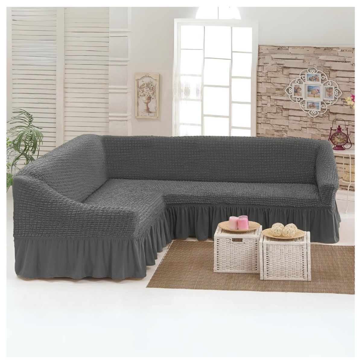 GENERICO - Funda Cubre Sillón Sofá Turco Tipo L Elastizada Cuadrille