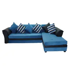 MUEBLERIA LATINA - ML SECCIONAL FELPA MUSTANG GRANDE DERECHO AZUL PETROLEO BRAZO NEGRO