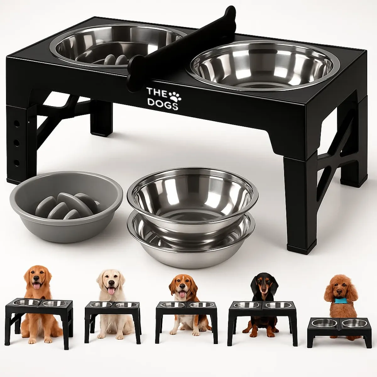 THE DOGS - Comedero y Bebedero Elevado Con Separación y platos TheDogs