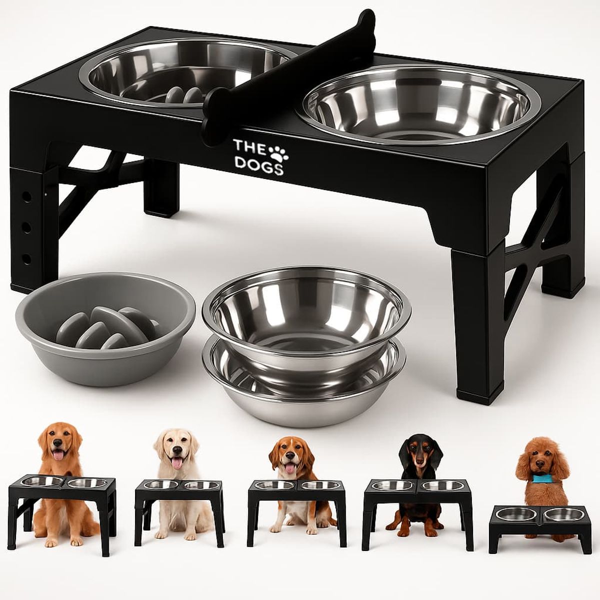 THE DOGS - Comedero y Bebedero Elevado Con Separación y platos TheDogs