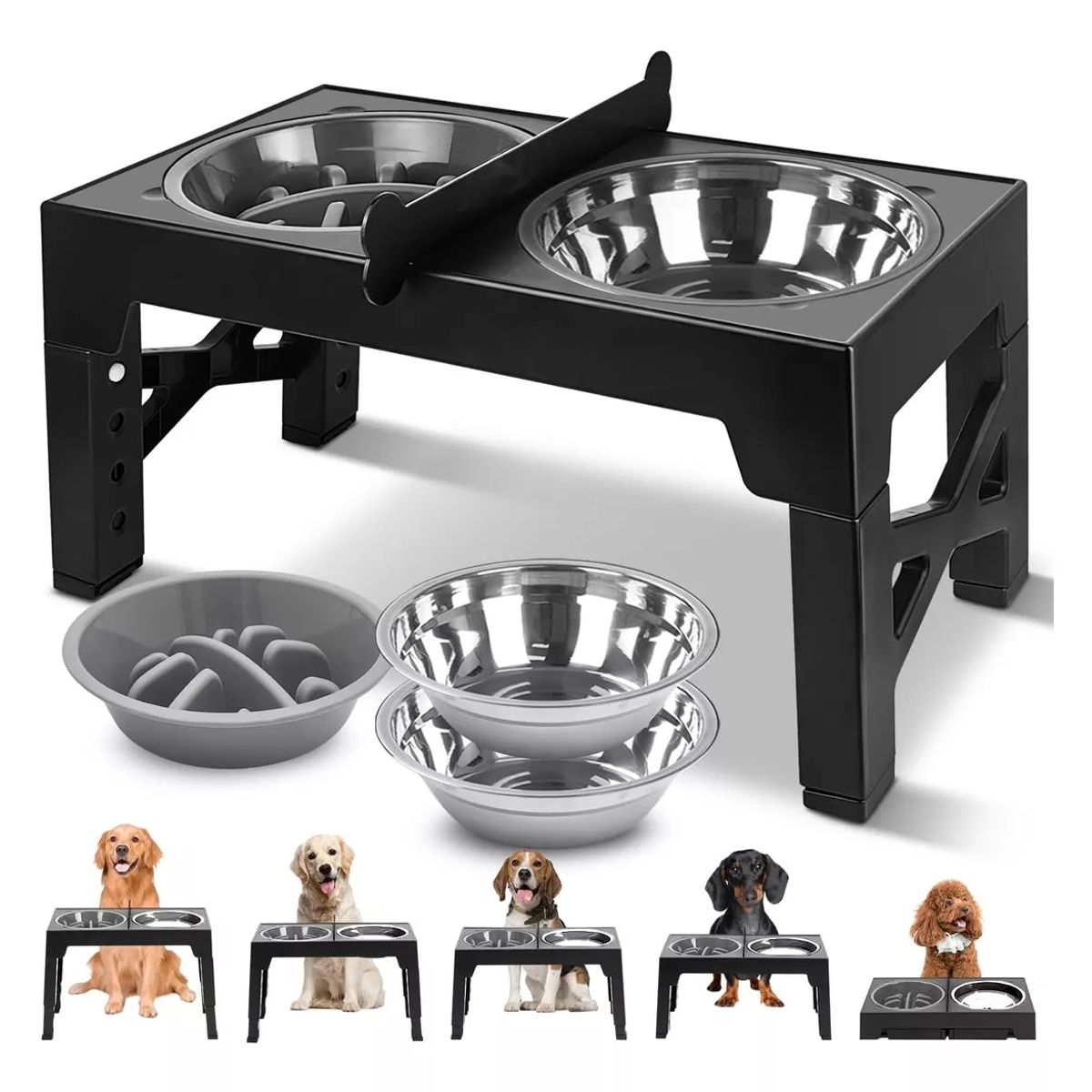 THE DOGS - Comedero y Bebedero Elevado Con Separación y platos TheDogs