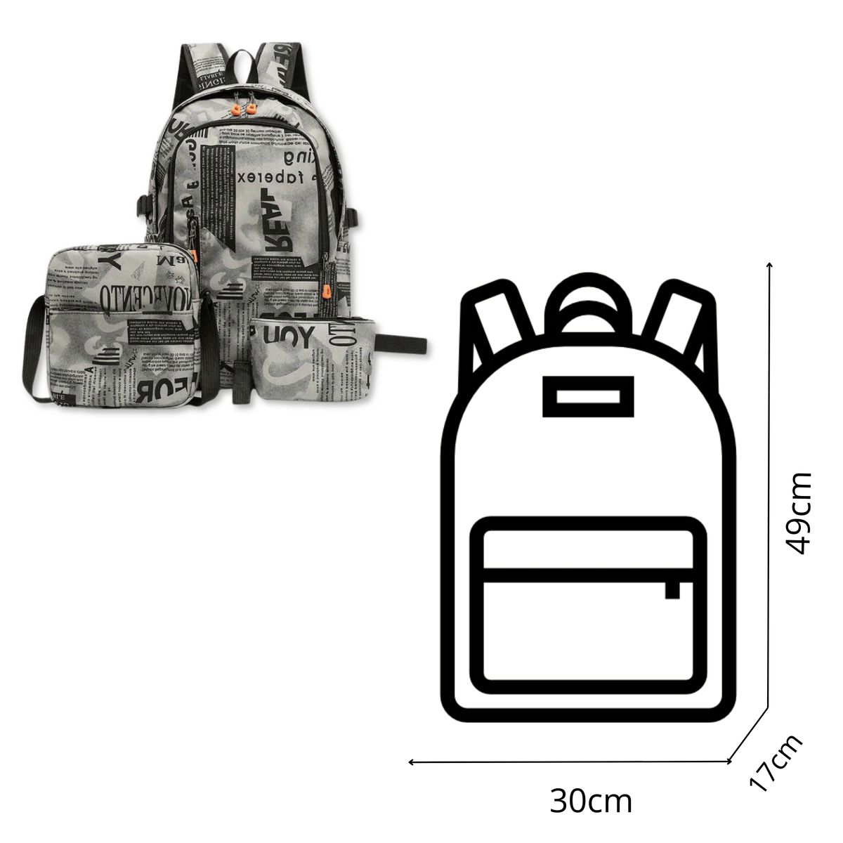 UTILISIMO - Pack Mochila Lonchera Estuche Grande 49cm Juvenil y Escolar Grey