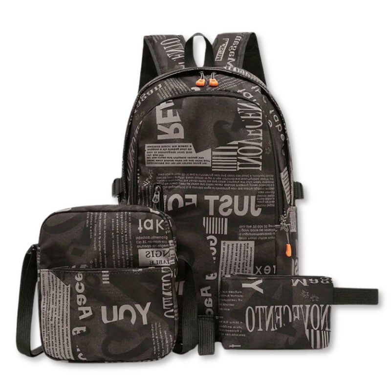 UTILISIMO - Pack Mochila Lonchera Estuche Grande 49cm Juvenil y Escolar Black