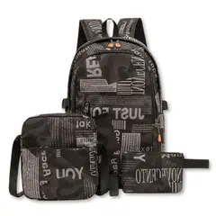 UTILISIMO - Pack Mochila Lonchera Estuche Grande 49cm Juvenil y Escolar Black