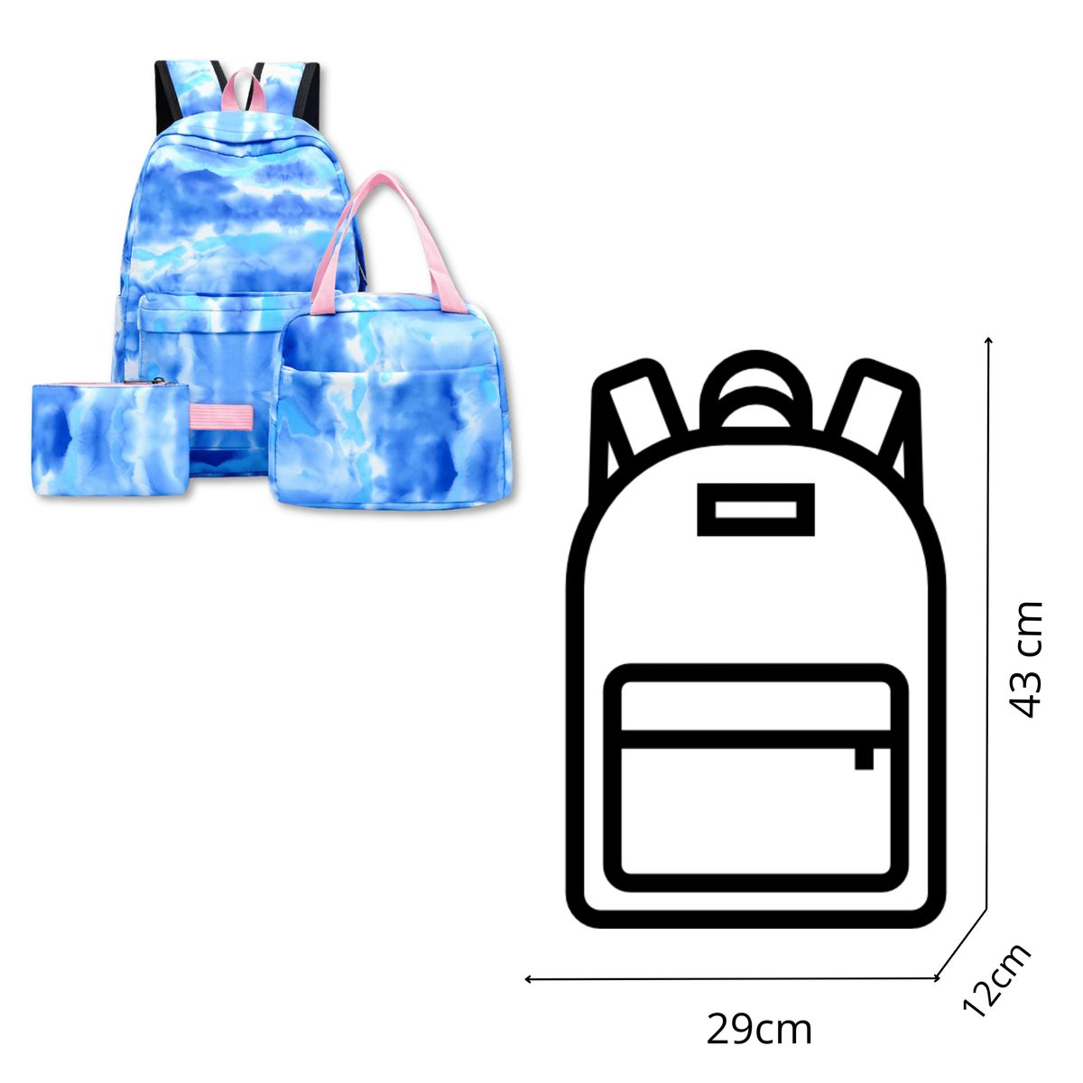 UTILISIMO - Pack Mochila Lonchera Estuche 43cm Juvenil y Escolar Sky Blue