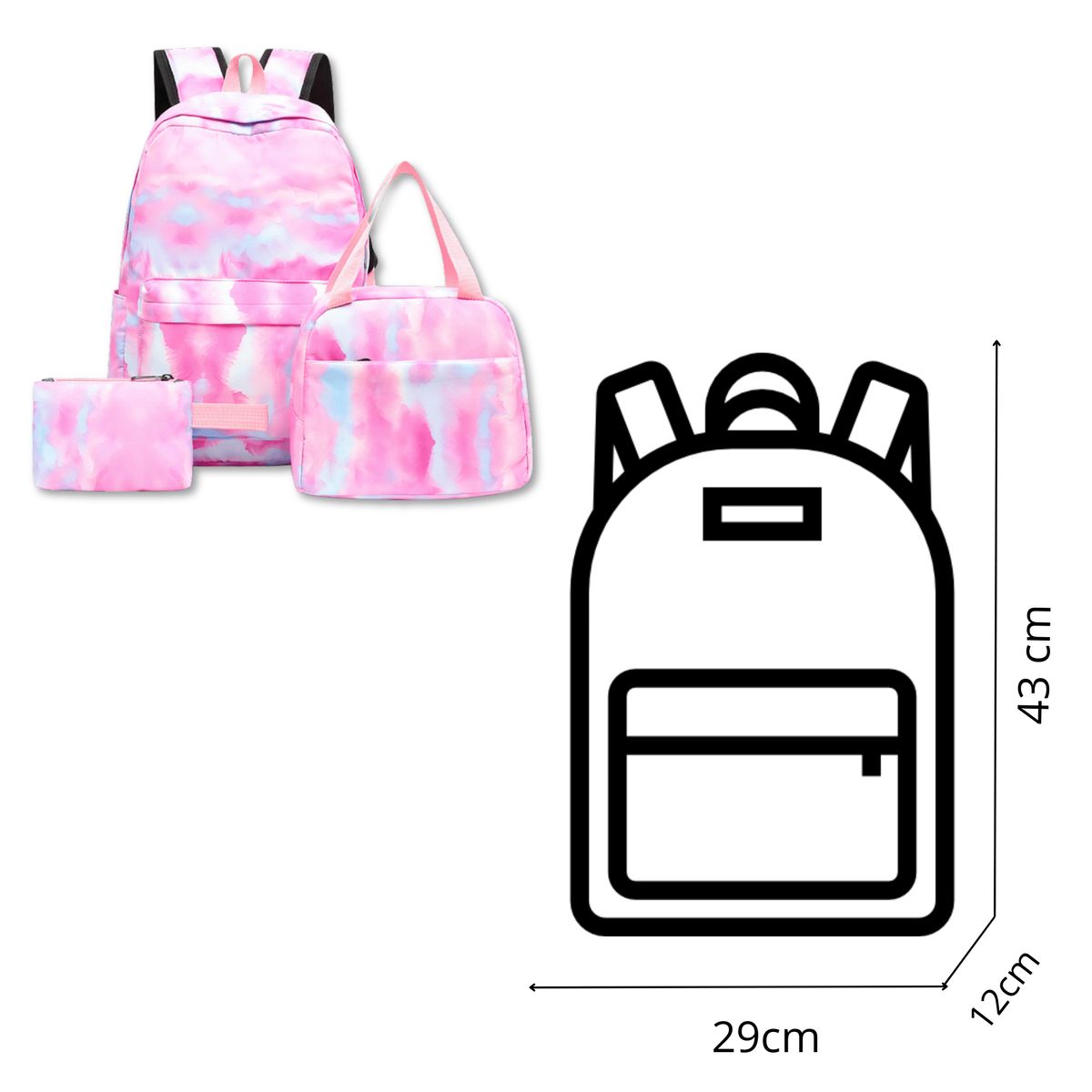 UTILISIMO - Pack Mochila Lonchera Estuche 43cm Juvenil y Escolar Light Pink