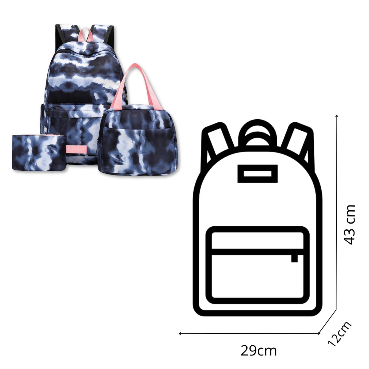 UTILISIMO - Pack Mochila Lonchera Estuche 43cm Juvenil y Escolar Navy Blue