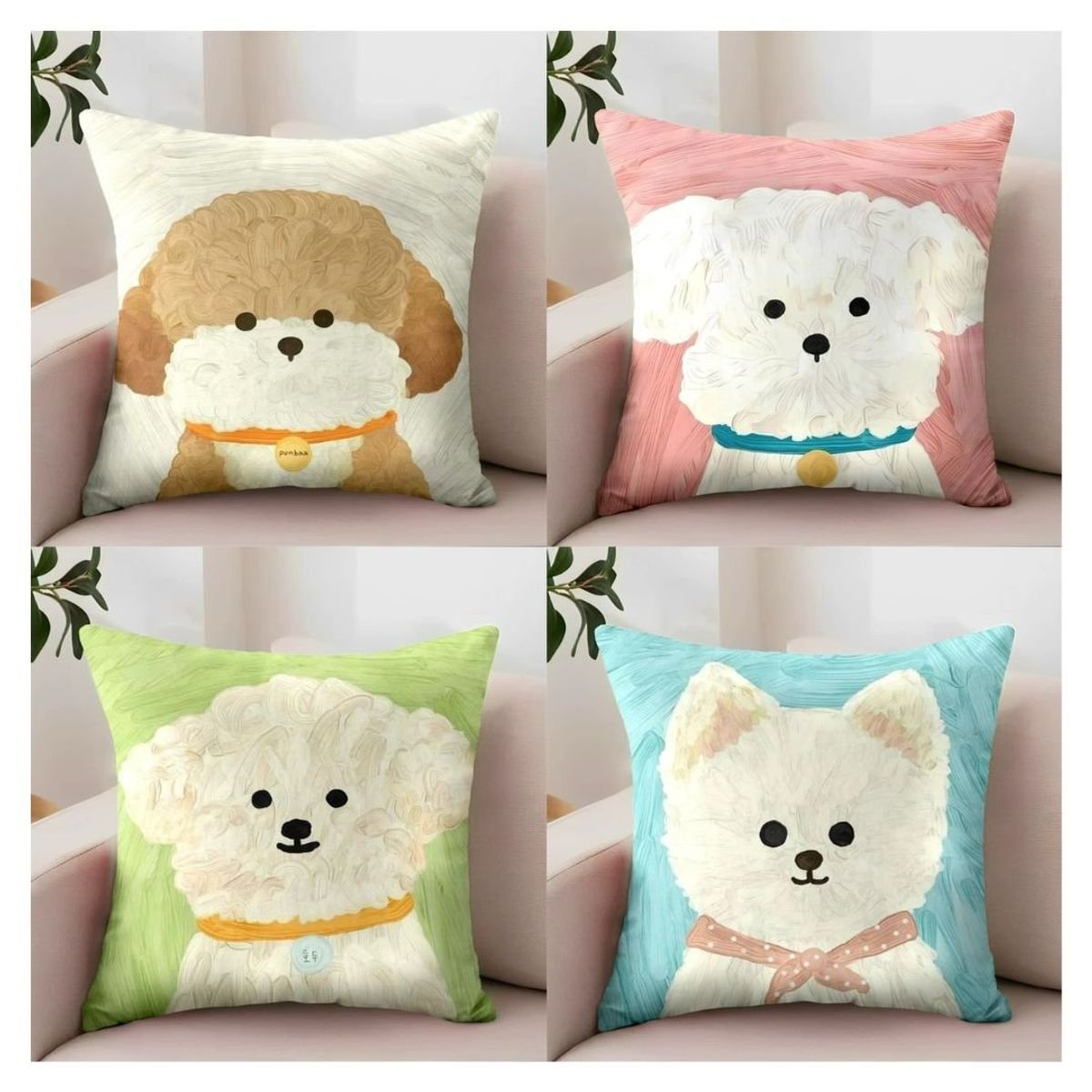 GENERICO - Pack 2 Fundas de Cojín Perritos 45 x 45 cm - Beige Maltipoo
