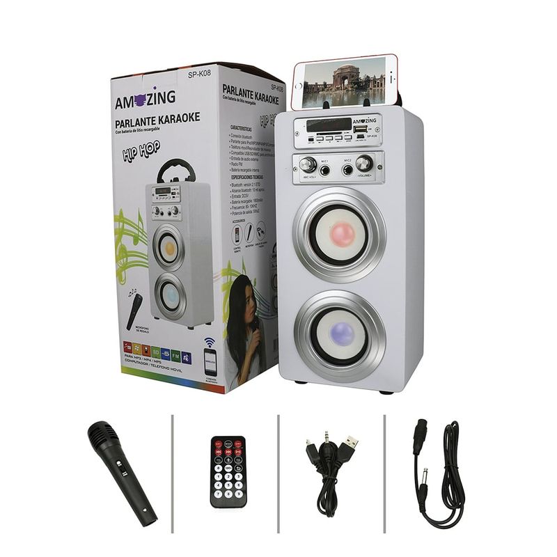 AMAZING - Parlante Karaoke Bluetooth Recargable Blanco