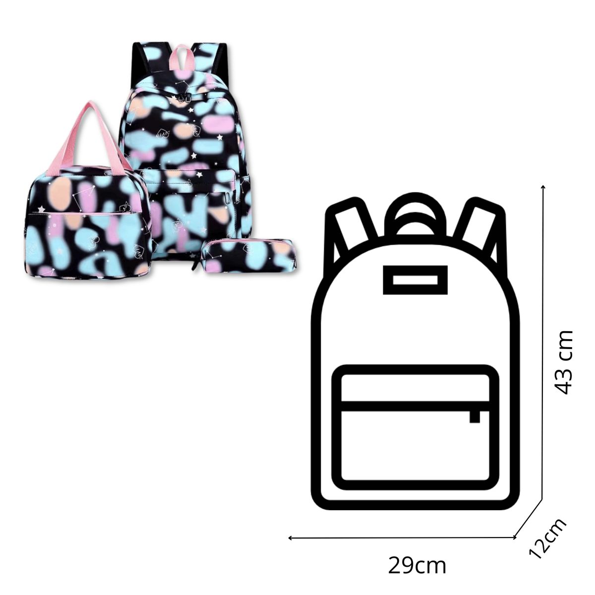 UTILISIMO - Pack Mochila Lonchera Estuche 43cm Juvenil y Escolar Light blue