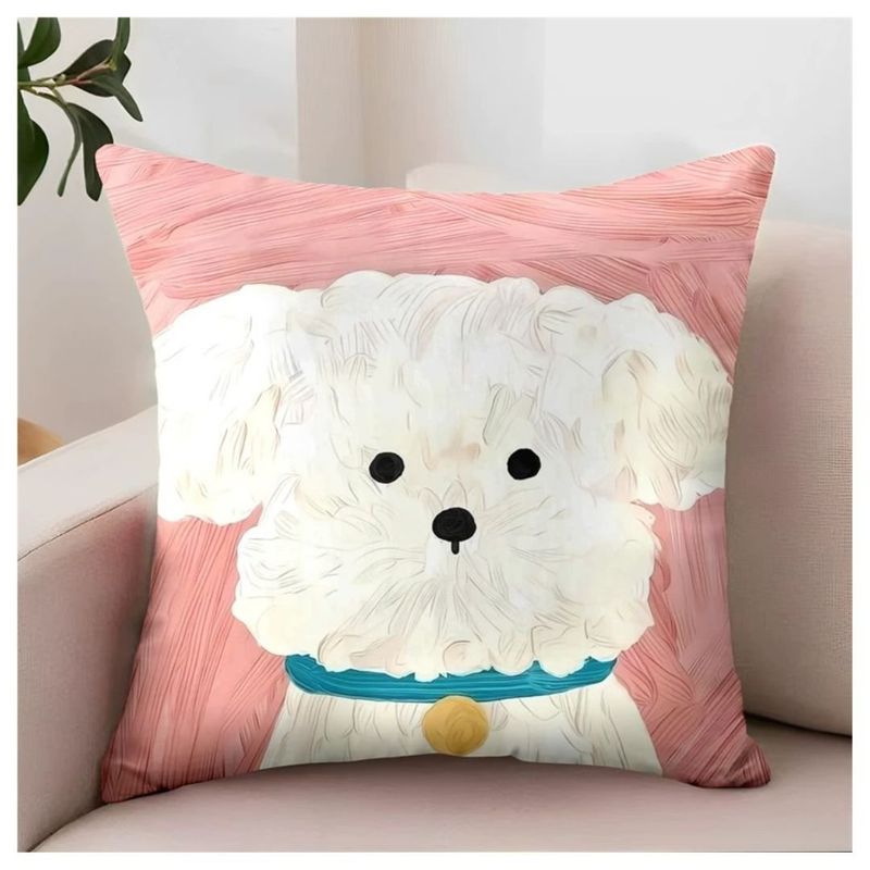 GENERICO - Pack 2 Fundas de Cojín Perritos 45 x 45 cm - Rosa Bichón Frisé