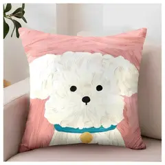 GENERICO - Pack 2 Fundas de Cojín Perritos 45 x 45 cm - Rosa Bichón Frisé