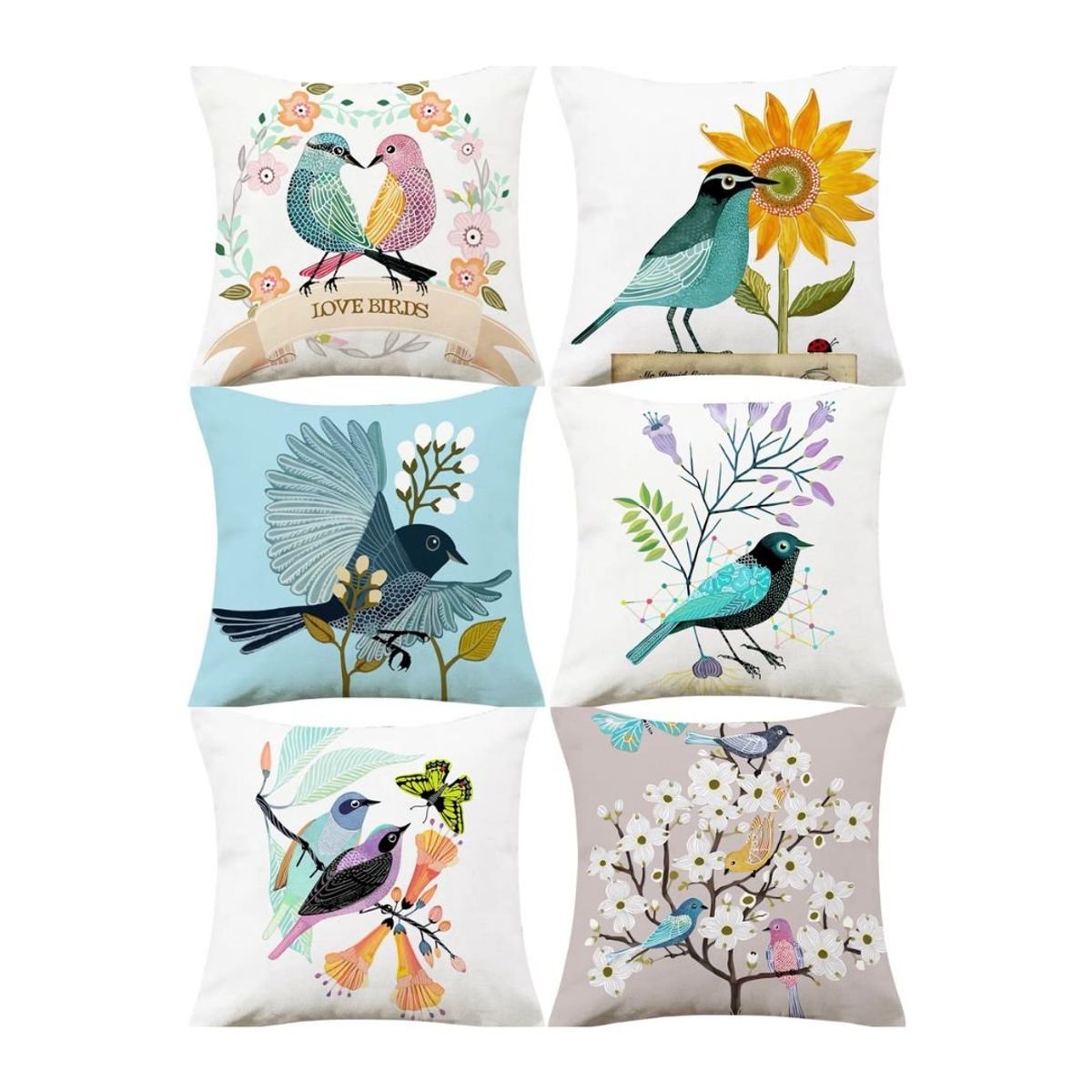 GENERICO - Pack 2 Fundas de Cojín Pajaritos 45 x 45 cm - couple of birds