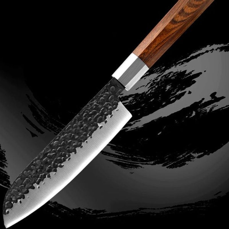 GENERICO - Cuchillo Santoku 7 Acero Carbono  Forjado a Mano con Mango Octagonal