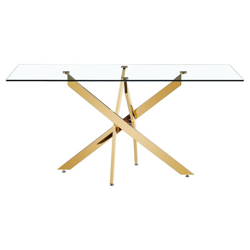 PANDALINO - Mesa Rectangular Romina 140x80 - Moderna - Vidrio Templado - Dorado