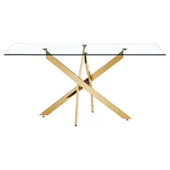 PANDALINO - Mesa Rectangular Romina 140x80 - Moderna - Vidrio Templado - Dorado.
