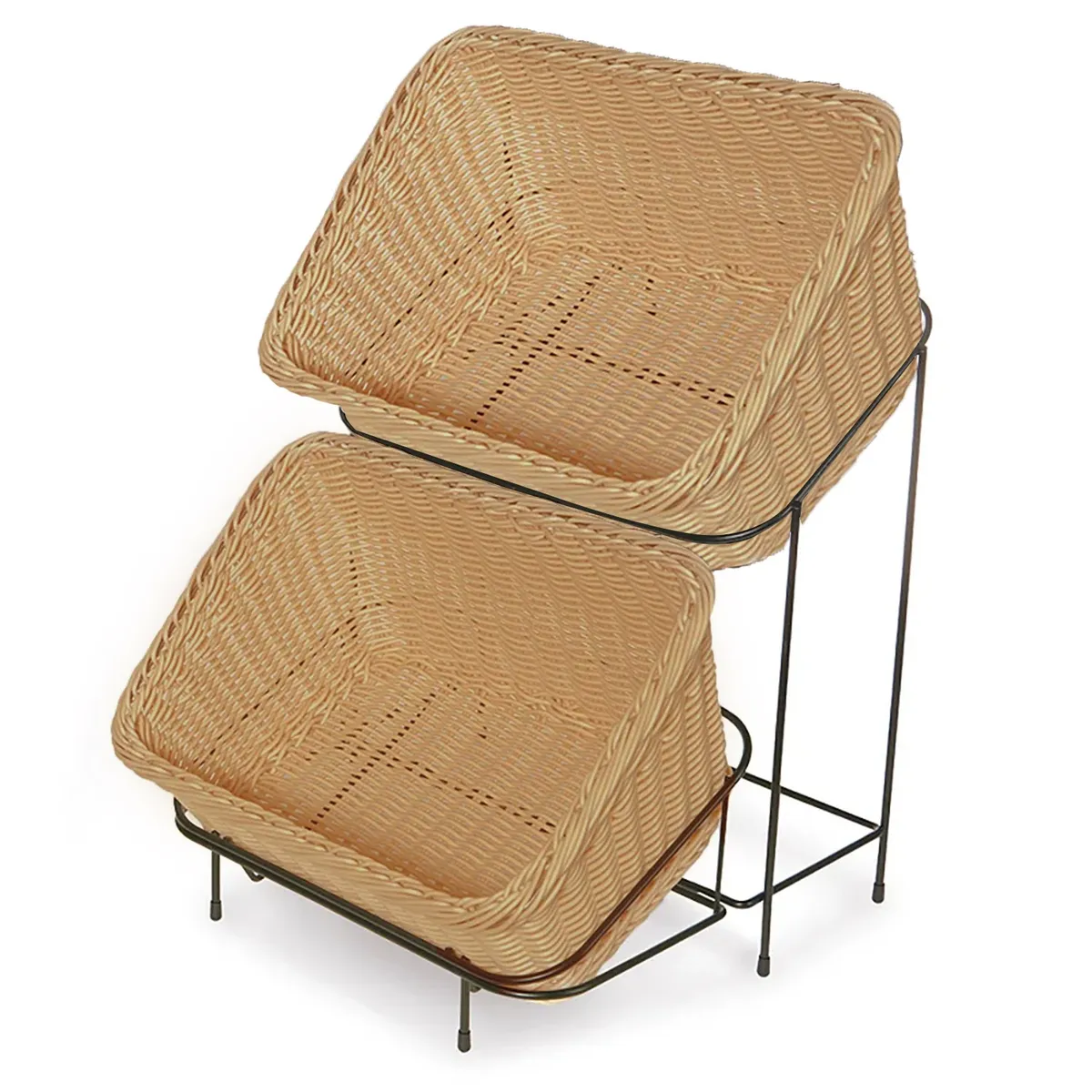 GENERICO - Set de 2 Canastos con Soporte de Exhibición Color Madera 235x33 Cm