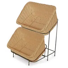 GENERICO - Set de 2 Canastos con Soporte de Exhibición Color Madera 23.5x33 Cm