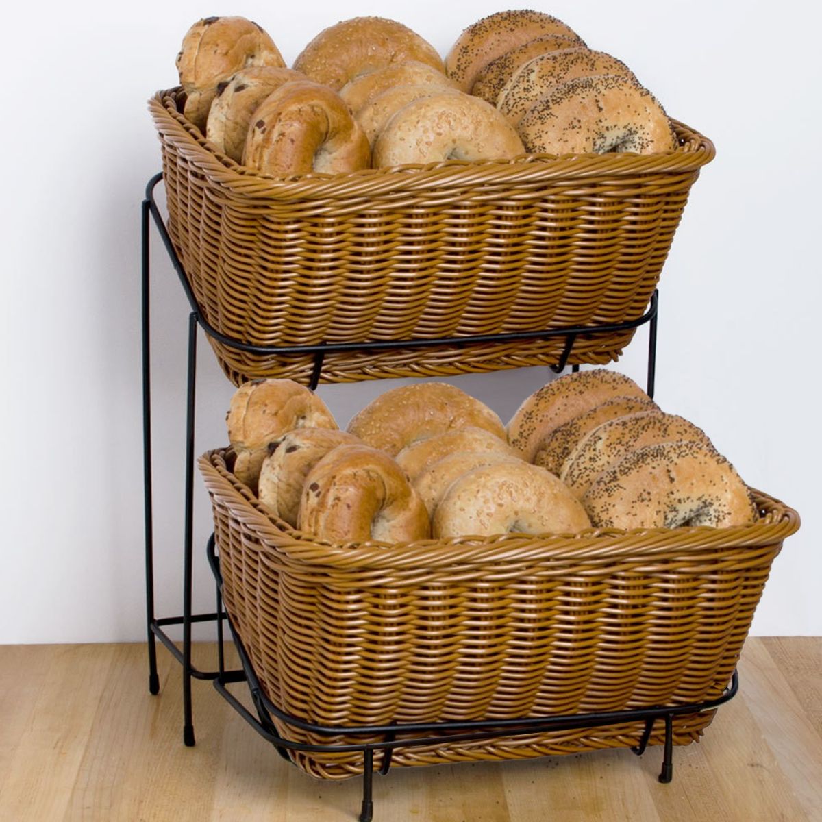 GENERICO - Set de 2 Canastos con Soporte de Exhibición Color Madera 235x33 Cm