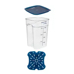 CAMBRO - RECIPIENTE GRADUADO CUADRADO POLICARBONATO 22 LTS CON TAPA AZUL Y DRENAJE