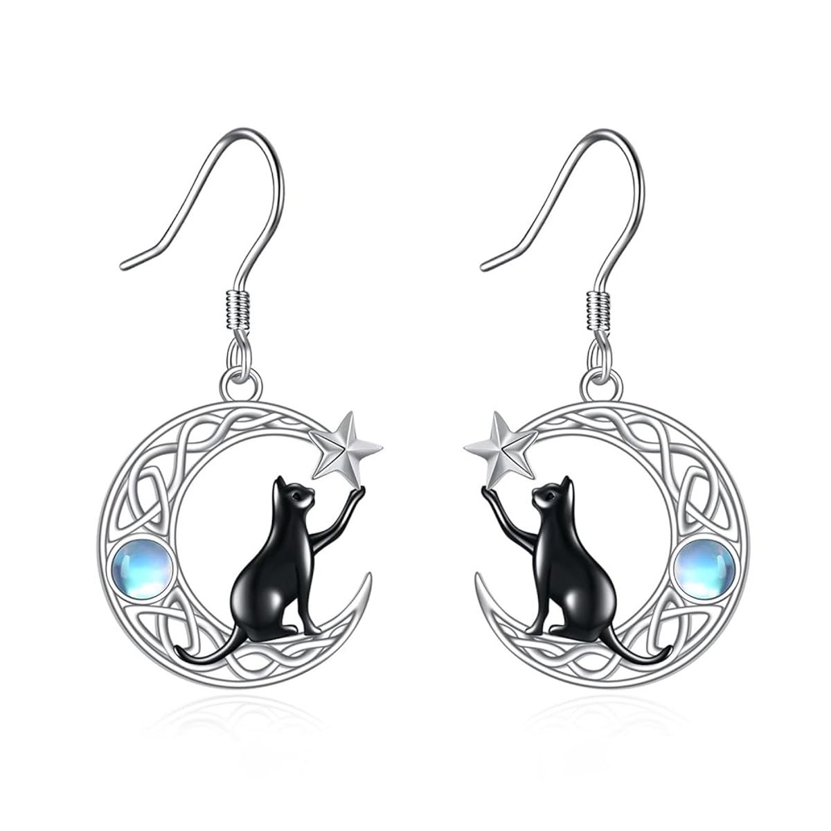 GENERICO - Aros gato negro luna plata 925 joya juvenil mujer