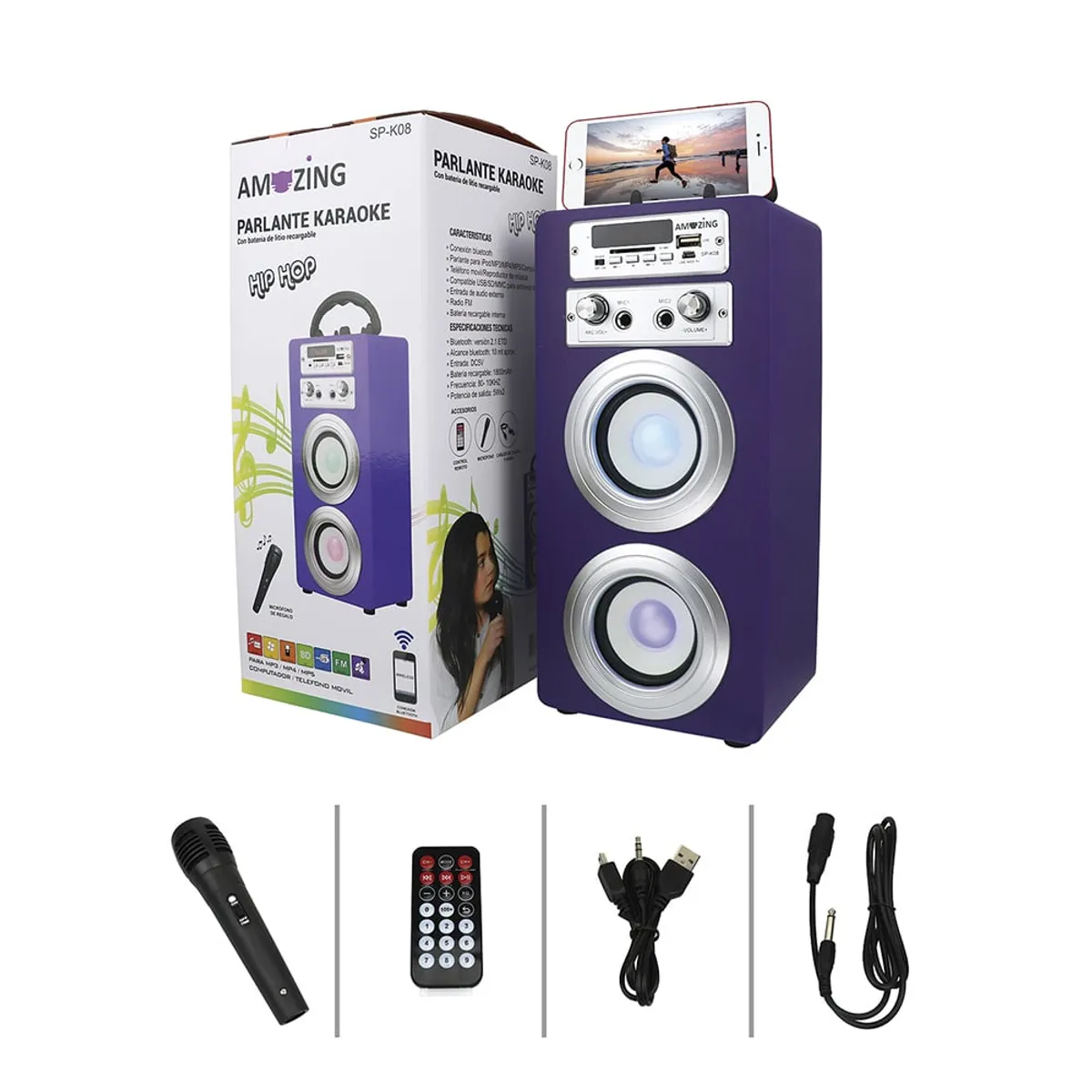 AMAZING - Parlante Karaoke Bluetooth Recargable Lila