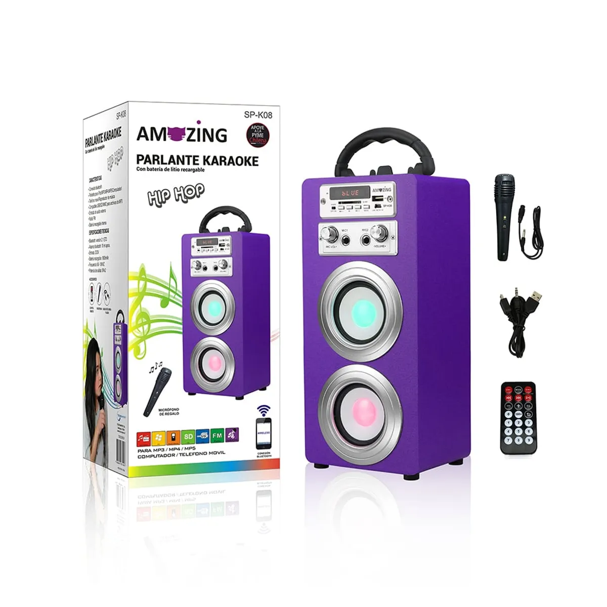 AMAZING - Parlante Karaoke Bluetooth Recargable Lila