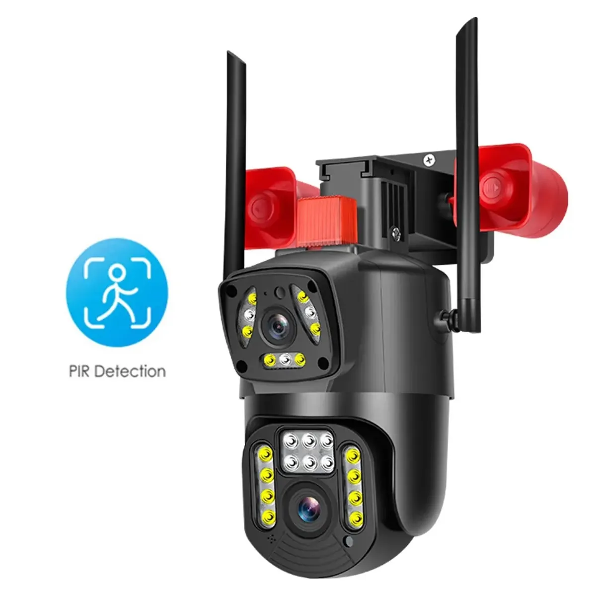 GENERICO - Cámara de Vigilancia IP 23 LED con Doble Cámara, Sirena y Baliza Visión Nocturna