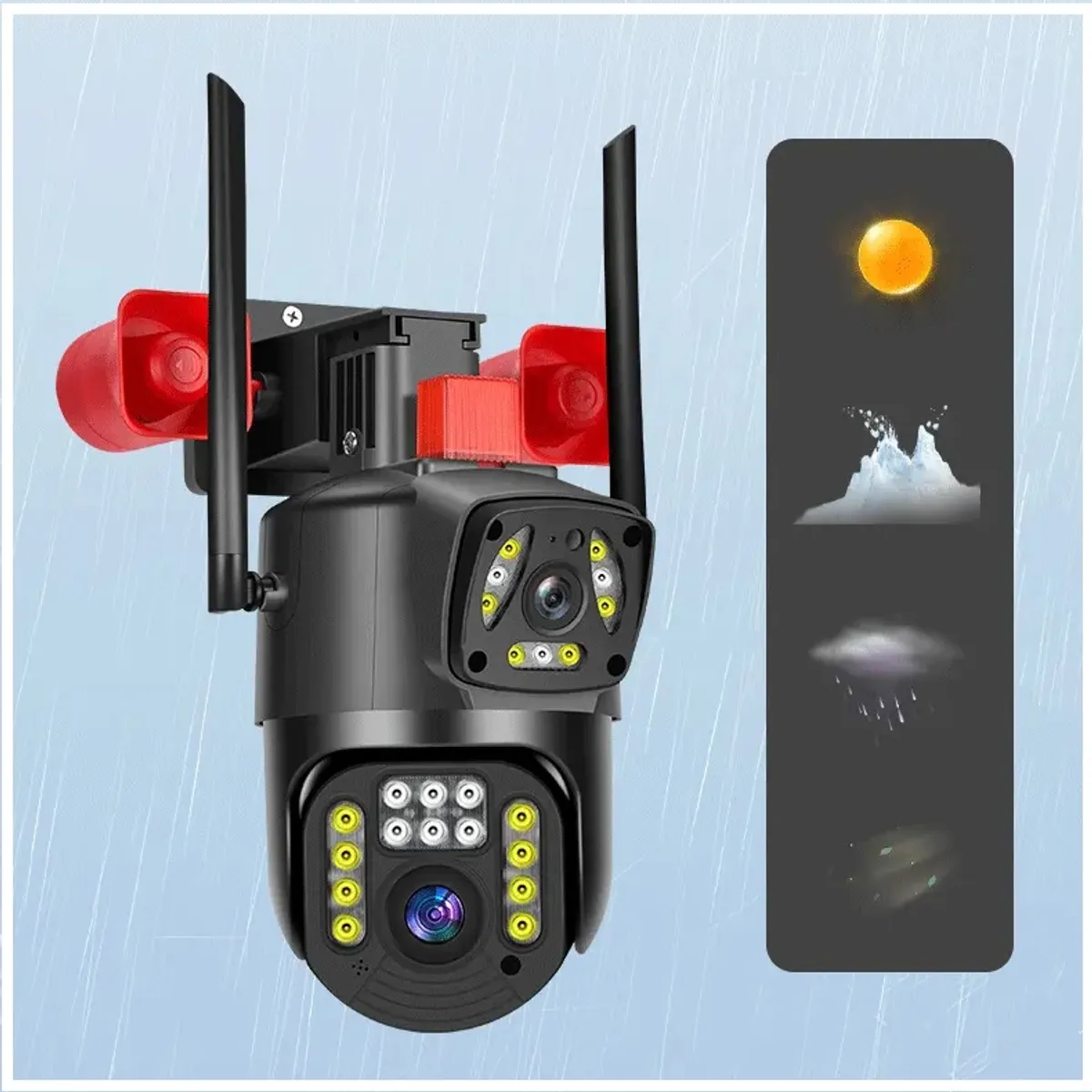 GENERICO - Cámara de Vigilancia IP 23 LED con Doble Cámara, Sirena y Baliza Visión Nocturna