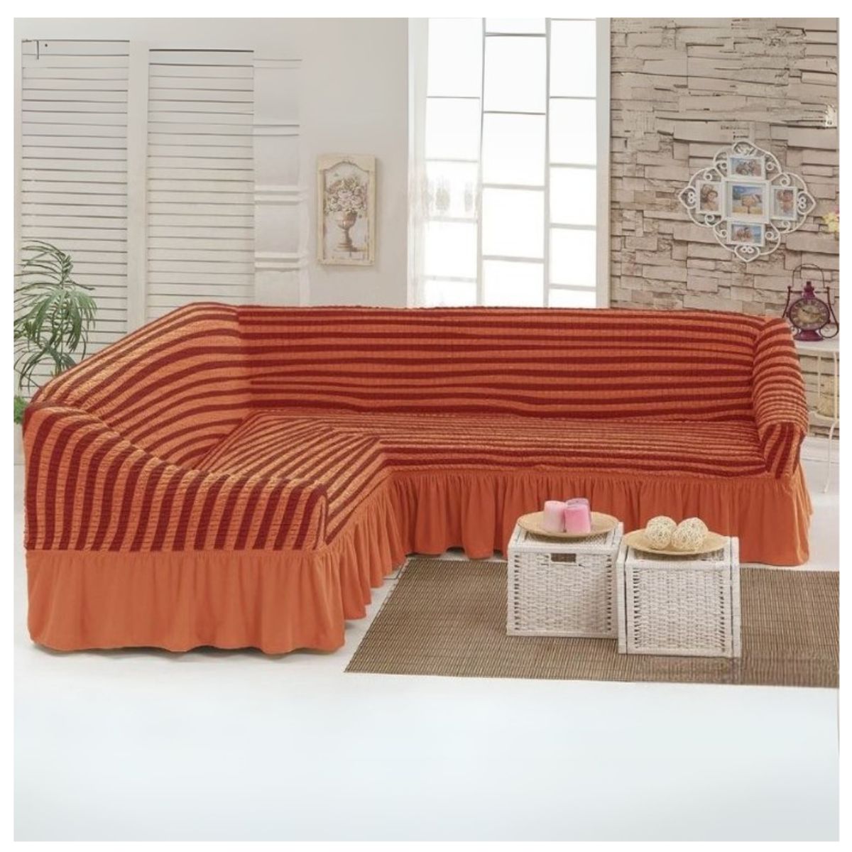 GENERICO - Funda Cubre Sillón Sofá Turco Tipo L Diseño Lineal