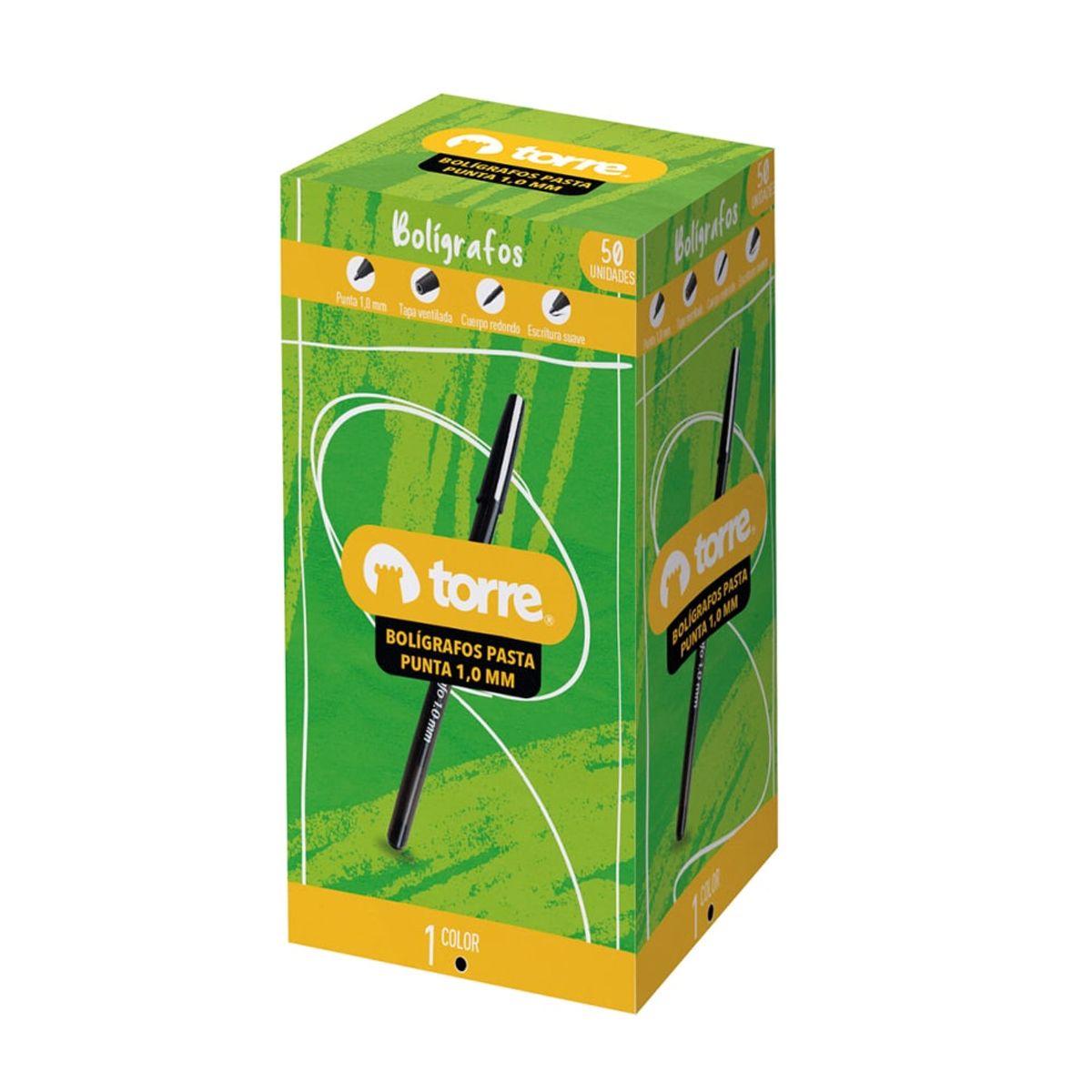 TORRE - Torre Bolígrafo 50 Unidades Negro 1.0