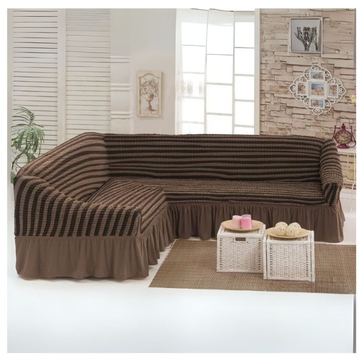 GENERICO - Funda Cubre Sillón Sofá Turco Tipo L Diseño Lineal