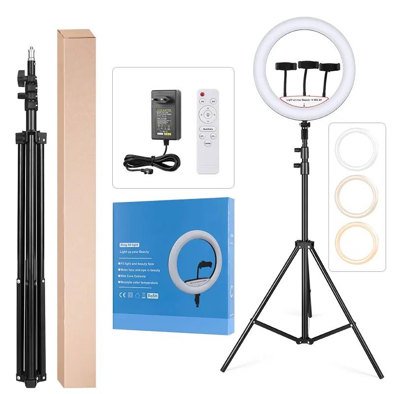 GENERICO - Aro LED de 18” con 3 soportes, control remoto y atril de 2.10 mts