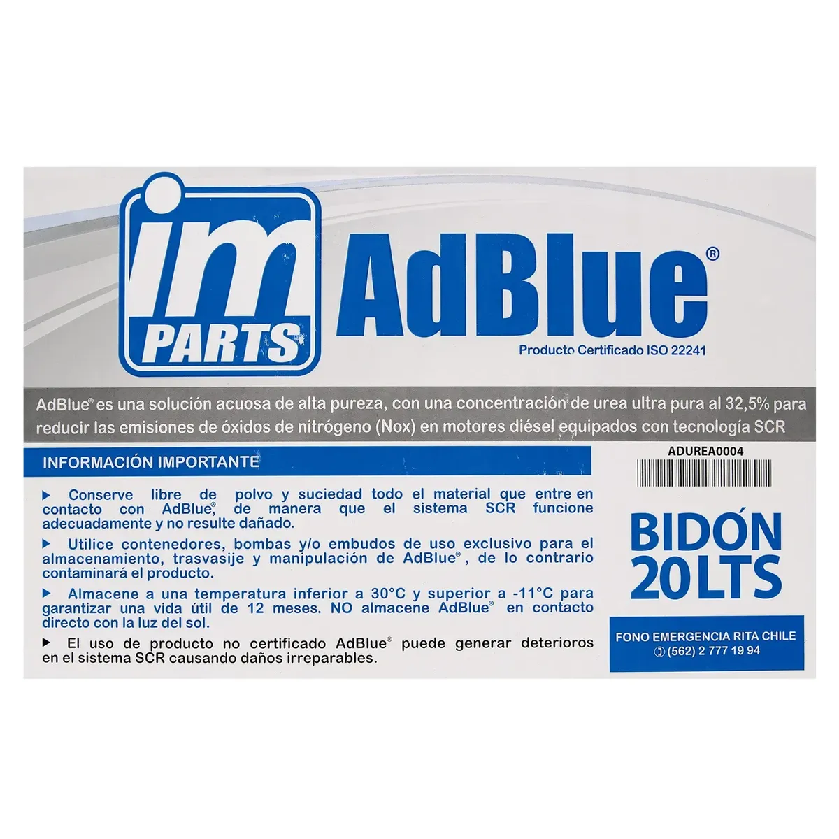 IM PARTS - Adblue, Urea Para Control De Emisiones Nox 20lts