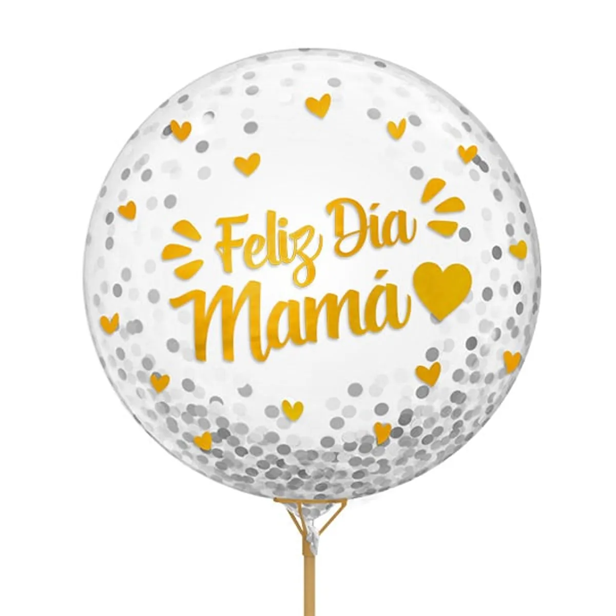 GENERICO - GLOBO BURBUJA CONFETTI FELIZ DIA MAMA DORADO X1 UNI