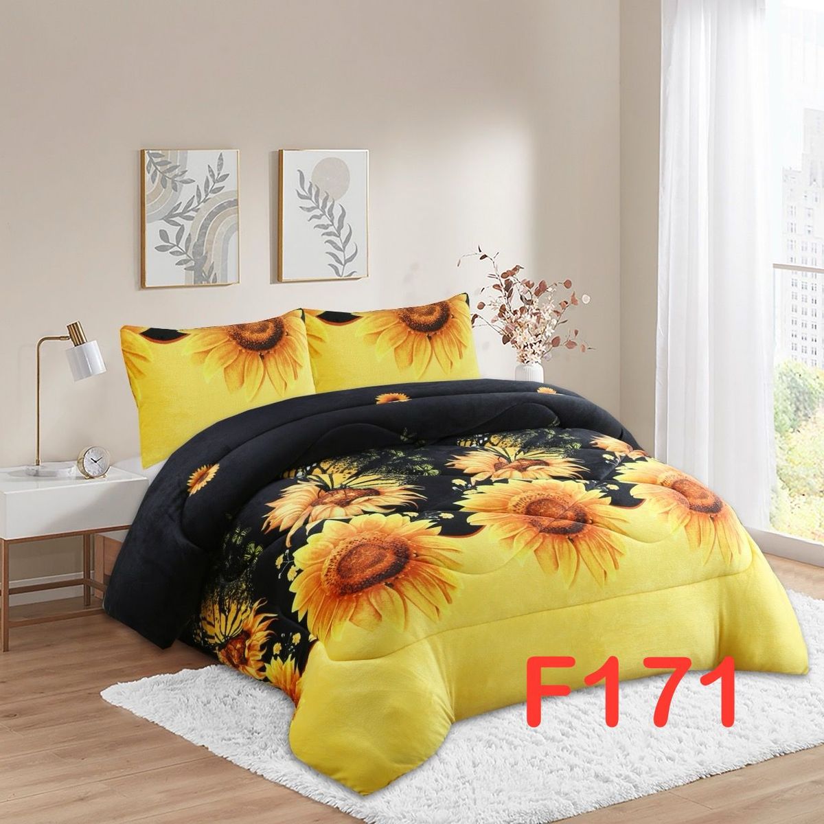 GENERICO - Cubrecama de Invierno Plush con Chiporro 2p Negro con Girasol F171