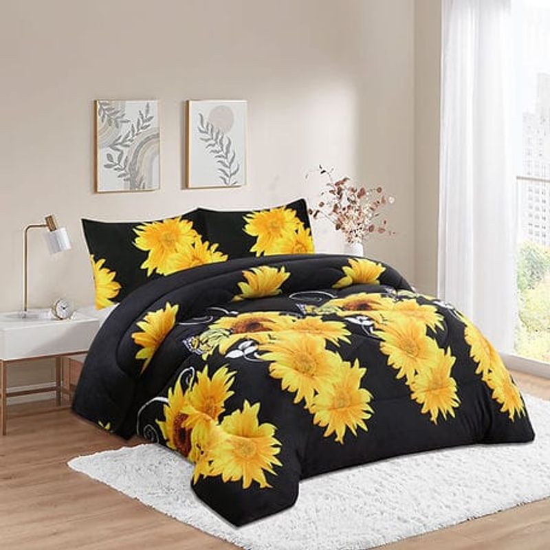 GENERICO - Cubrecama de Invierno Plush con Chiporro 2p Negro con Girasol S010