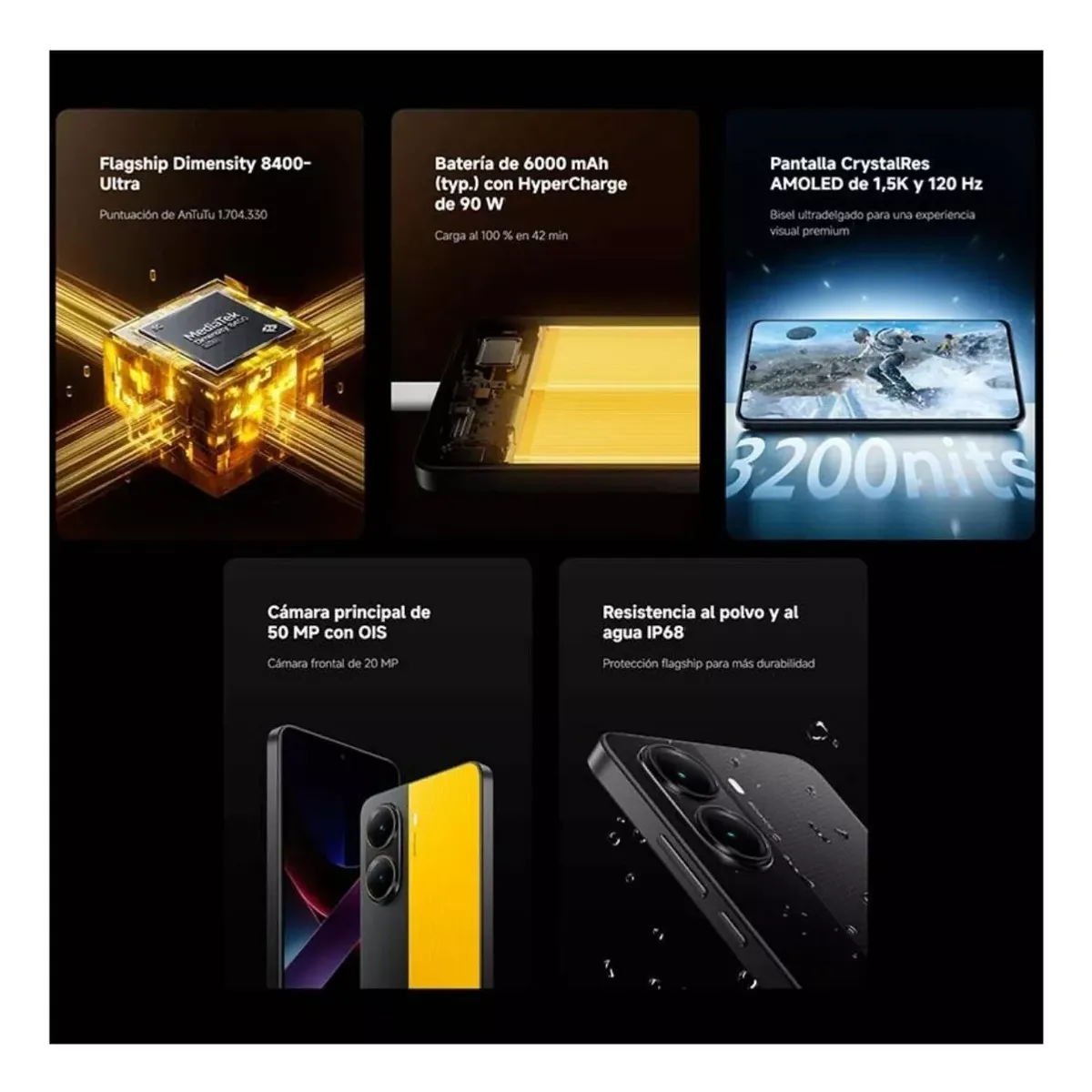 XIAOMI - Xiaomi Poco X7 Pro 5g Ram 12gb+ 512gb Ip69 Resistente Agua NFC -Black