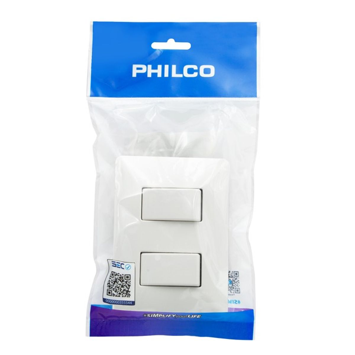 PHILCO - Interruptor Doble Pared Muro 250v 10a Philco Blanco