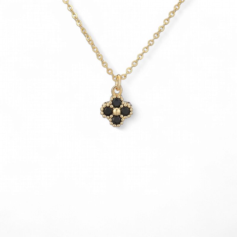 GENERICO - Ambar Joyas - Collar Clover Mini Negro Baño oro 18k