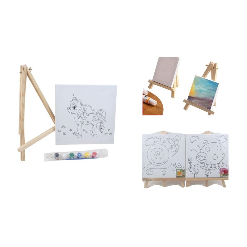 GENERICO - Marco Lienzo Linea + 6 Pinturas Siamesas + 1 Pincel + Caballete 25*25