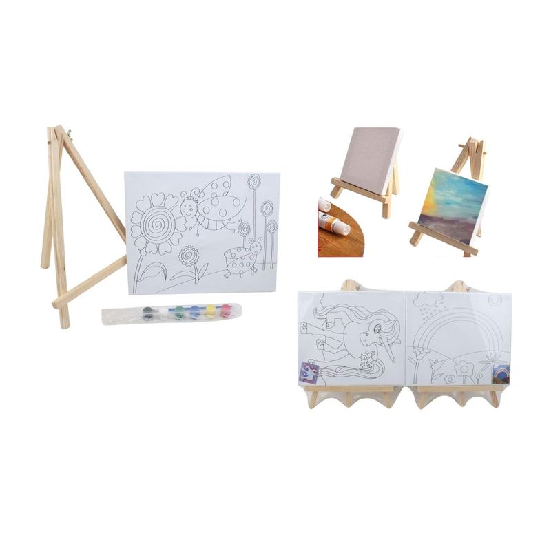 GENERICO - Marco Lienzo Linea + 6 Pinturas Siamesas + 1 Pincel + Caballete 24*30
