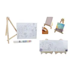 GENERICO - Marco Lienzo Linea + 6 Pinturas Siamesas + 1 Pincel + Caballete 30*40