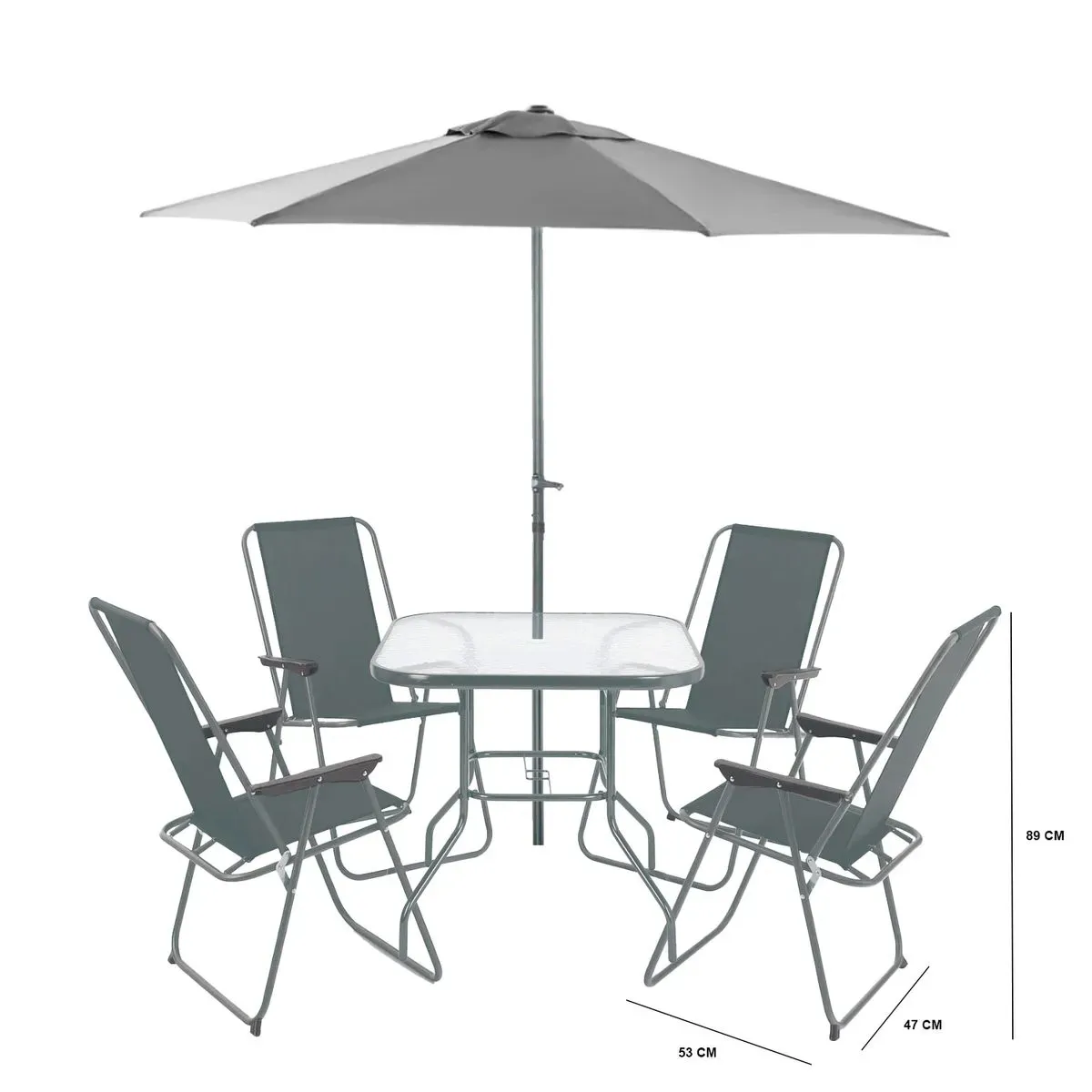 GENERICO - Juego terraza comedor 4 personas gris con quitasol