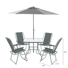 GENERICO - Juego terraza comedor 4 personas gris con quitasol