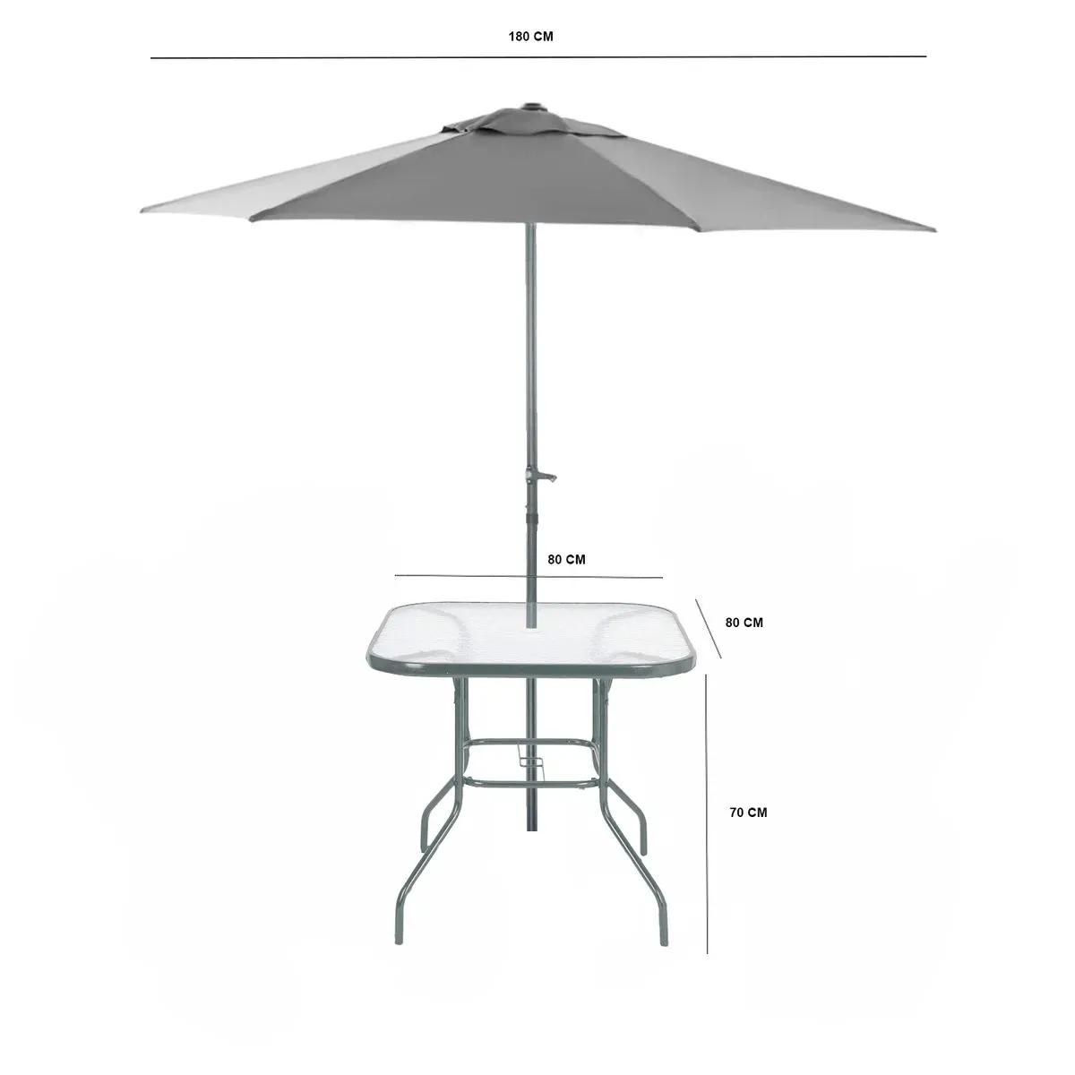 GENERICO - Juego terraza comedor 4 personas gris con quitasol