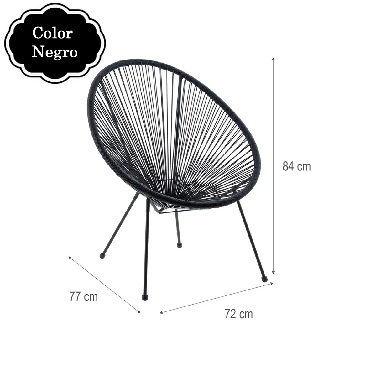 GENERICO - Silla terraza tejida negra 72x77x84cm acapulco