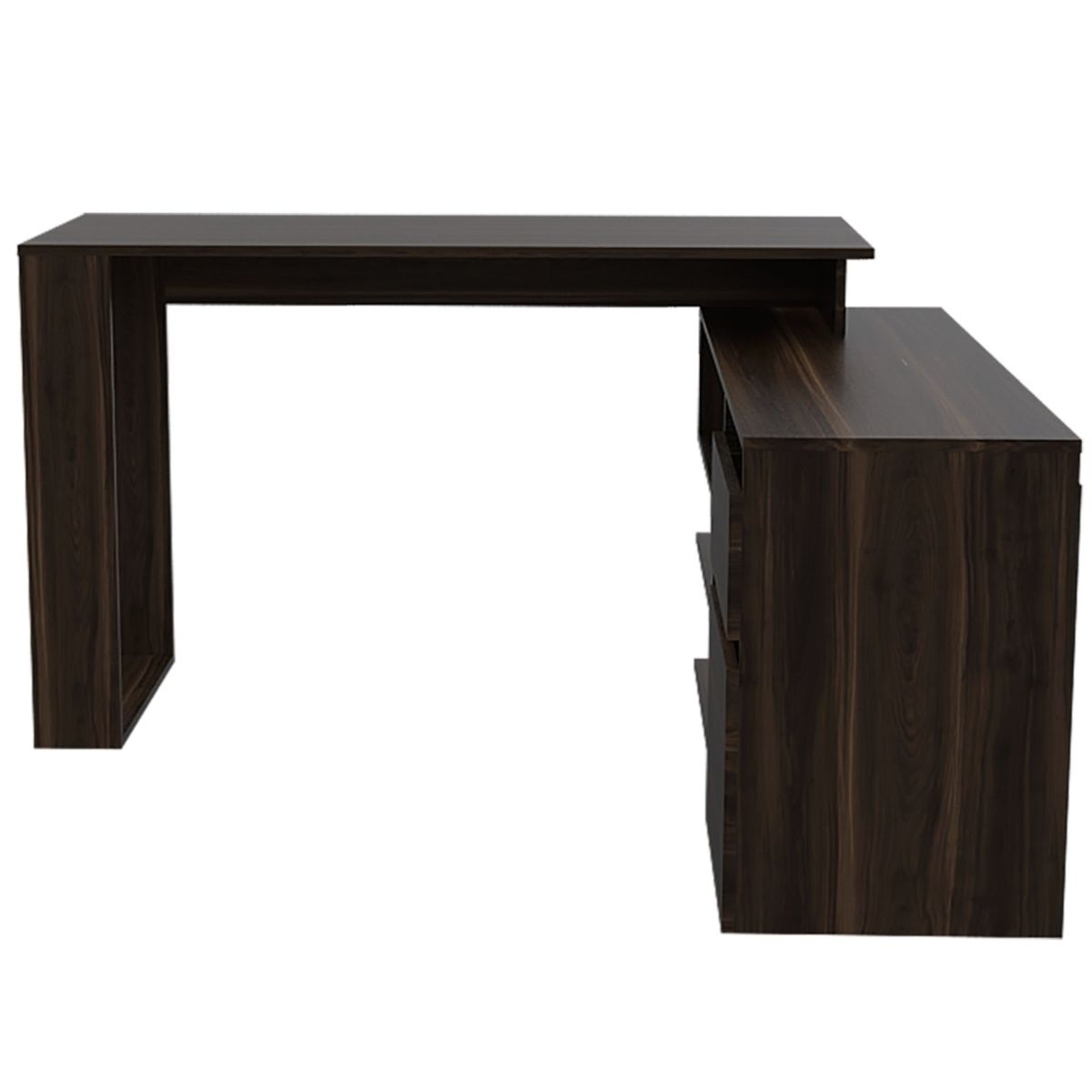 FMFURNITURE - Escritorio En L con 2 Cajones Café Oscuro 73.5x121.5x137.5 cm