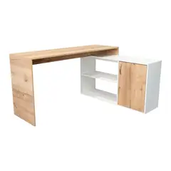 FMFURNITURE - Escritorio En L 1 Puerta Fm-032C Café Claro Y Blanco